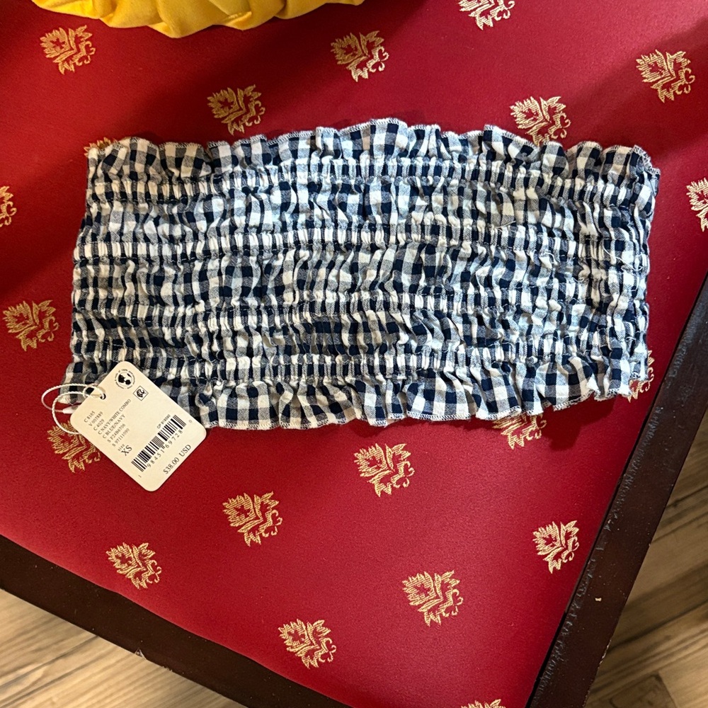 Smocked Gingham Tube Top - Navy/White